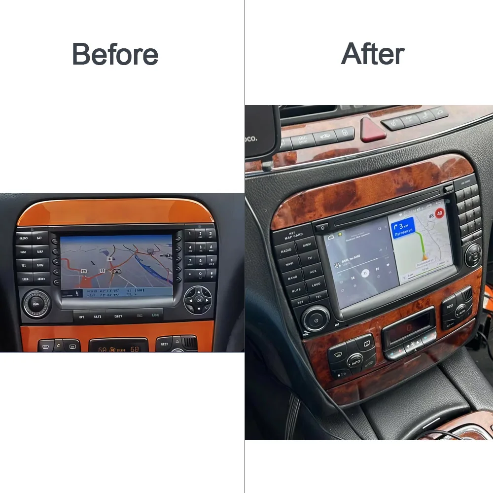720P 8G+256G DSP Carplay Auto Android 14.0 IPS Car Player GPS WIFI Bluetooth Radio For Benz W220 S400 S420 W215 CL600 1998-2005