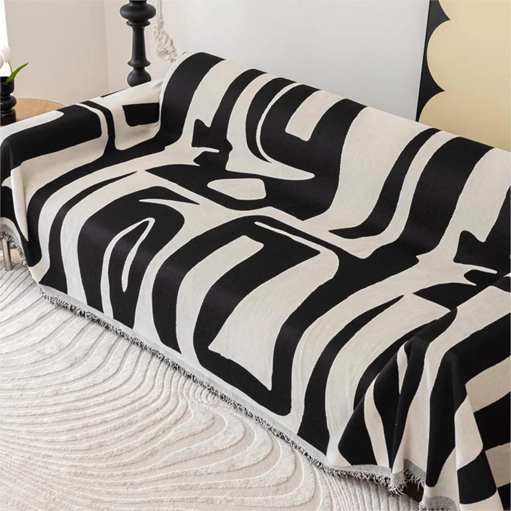 

Black and White Chenille Sofa Cover for Living Room Towel Blanket Couch Cover Universal Anti-cat Scratch Sofa Slipcover