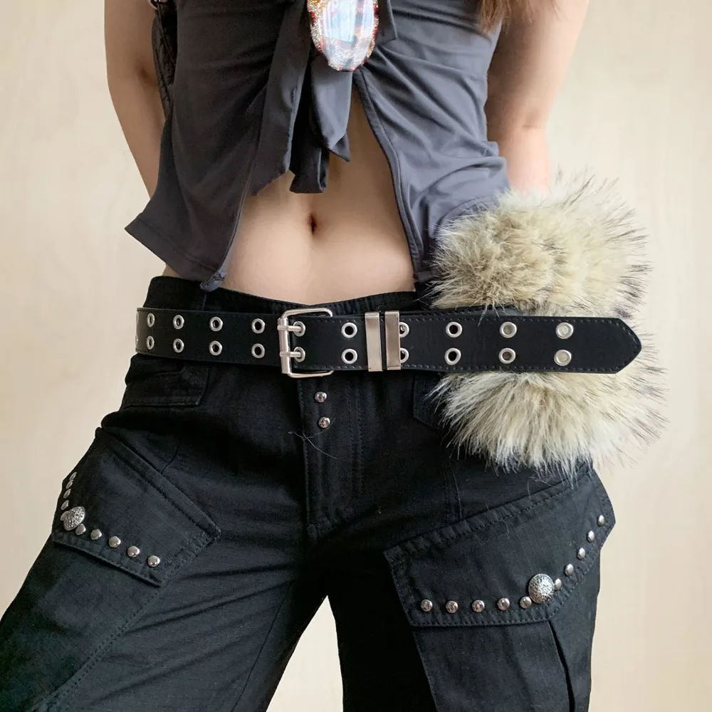 

Fashion PU Leather Leather Fur Belt Faux Fur Spicy Girl Style Belt Retro Versatile Furry Waistband Dress Decoration