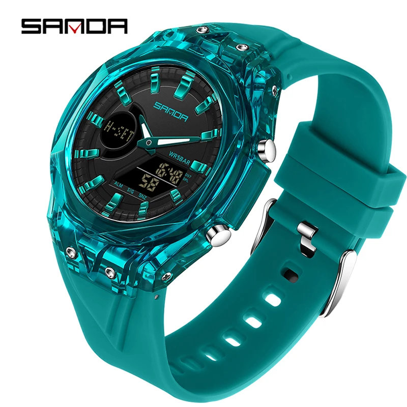 

SANDA 6283 Sports Multiple Time Zone Week Watches for Mens Electronic Analog Digital Display 5 Alarm Clock Male LED Waterproof