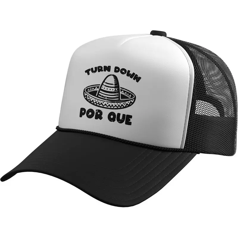Mexican Turn Down Por Que Cinco De Mayo Fiesta Men Women Kid Trucker Hat With Adjustable Mesh Back
