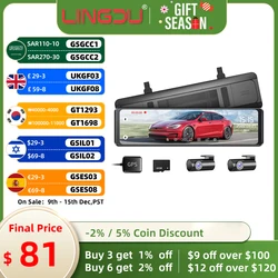 LINGDU-Dash Cam LD03 Full Touch Screen Espelho, Câmera do carro, Built-in gratuito, Cartão de 64GB, Visão Noturna, DVR, FHD, 1080P, 12