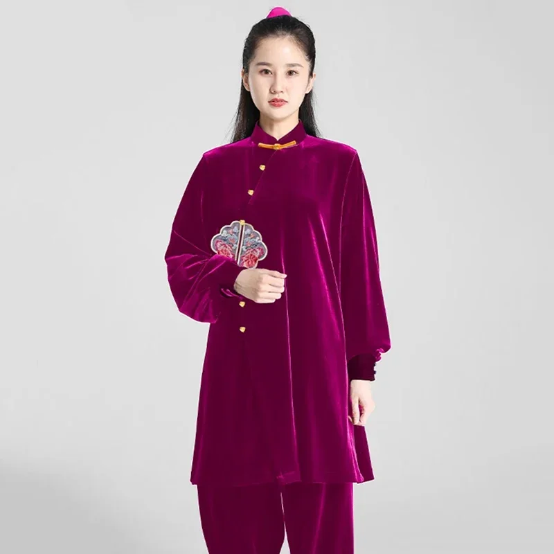 

Kun Master Thicken Velvet Taichi Uniform Elegant Winter Martial Arts Suit Embroidery Kung Fu Clothes Taiji for Women
