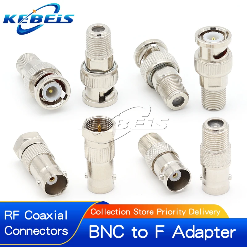 1pcs Adapter BNC To F TV Male plug & Female jack Straight Connector F To BNC RF Coaxial Connector Test Converter 50ohm KEBEIS