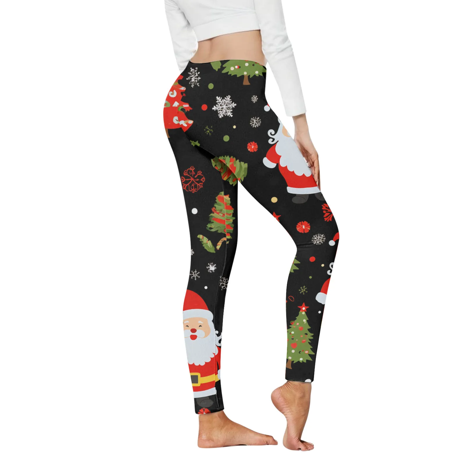 Legging Yoga motif natal untuk wanita, Legging olahraga, legging pinggang tinggi, pakaian hangat wanita, legging ketat motif Natal, Legging kontrol Yoga untuk wanita