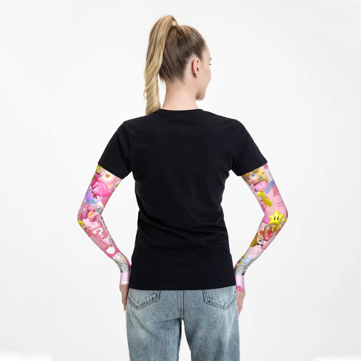 طباعة الأميرة الخوخية للفتيات (15) أكمام أذرع تبريد خارجية من الشمس فوق البنفسجية غطاء حماية صيفي من الحرير الجليدي لركوب الدراجات وأكمام وشم