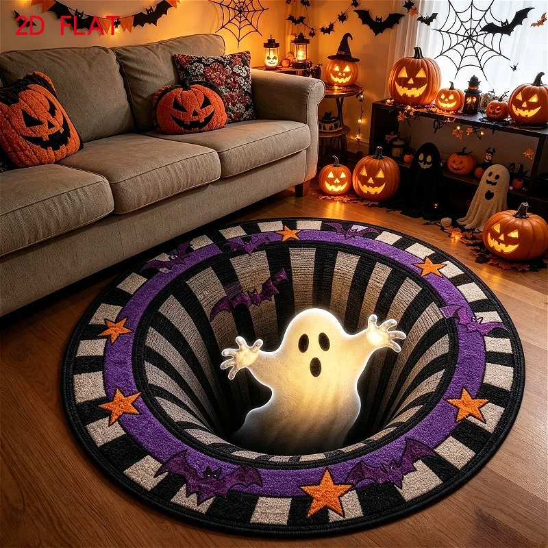 Halloween Christmas Skeleton 3D Vortex Floor Mat Entrance Hallway Sofa Side Home Bedroom Kitchen Coffee Table Circle Area Rug
