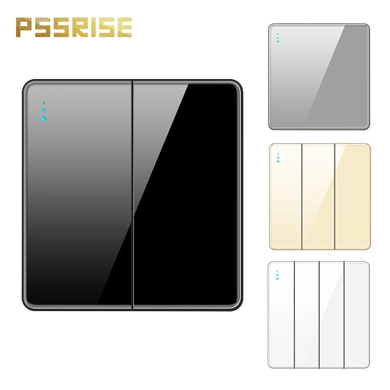 PSSRISE Black  UK Wall Light Switch socket Luxury Full Tempered Glass Panel ON OFF Power Push Button Switch  G19