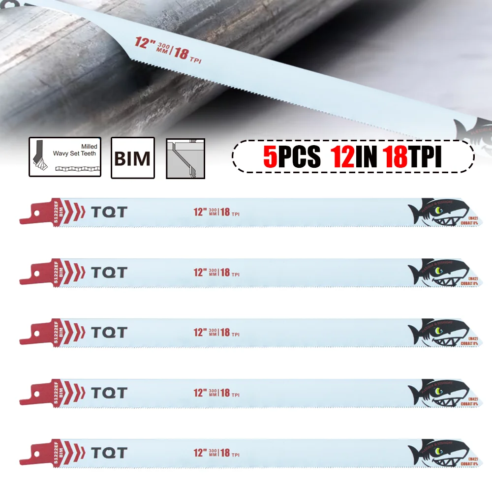 

5Pcs Bi-Metal Sawzall Blades Metal Cutting 300mm 18Tpi Reciprocating Saw Blades with Cobalt for Fine Metal Cutting