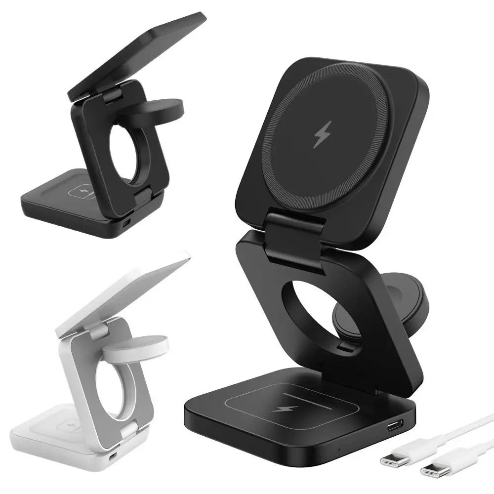 

New Foldable 3 in 1 Wireless Charger Magnetic Portable Fast Charging Station Light Indicator Charging Dock Travel