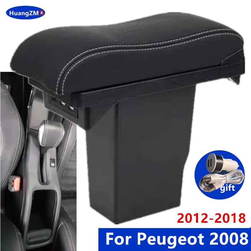 For Peugeot 2008 Armrest box 2012-2018 Car Storage Box With USB Charging Auto Retrofit Parts Interior Details Car Accessories