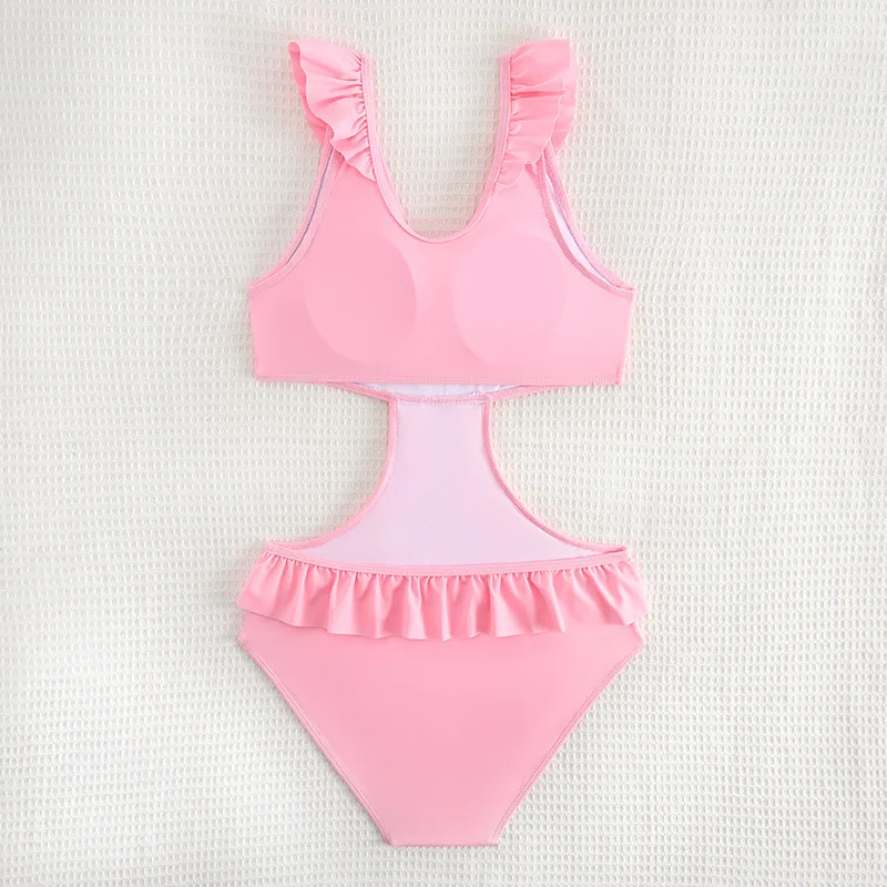 2025 Ruffle Girls Swimsuit One Piece Pink Kids 3D Floral Swimwear Children's Bathers Bathing Swimming Swim Suit Summer Beachwear