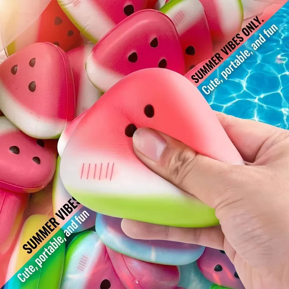 1-5PCS Cute Simulation Watermelon Slices Slow Rebound Squishy Toy Soft Squeeze Decompression Toy With Mesh Storage Bag For Gift