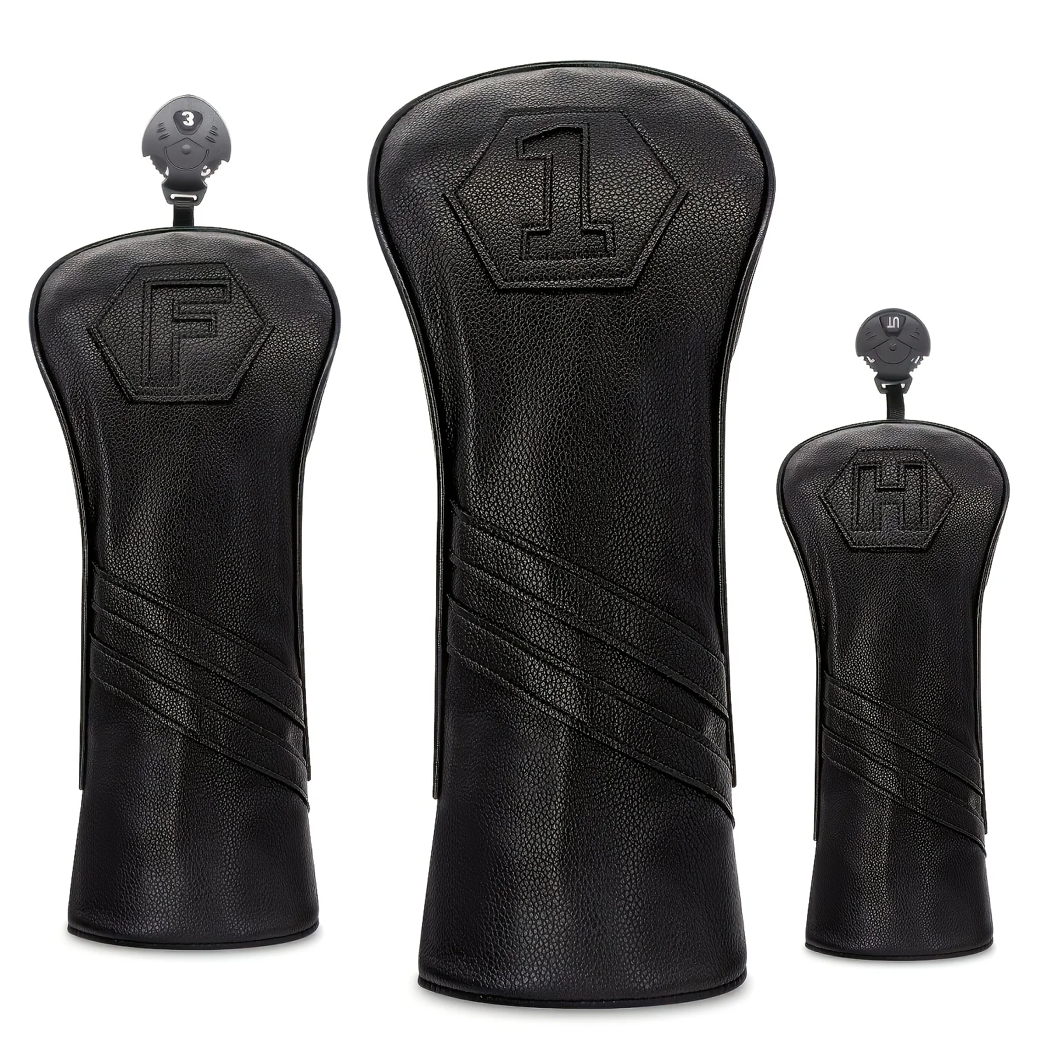 1pc/3pcs Driver Fairway Hybrid Covers Set Golf Headcover- Premium Black Golf Club Head Covers with Hollow Design