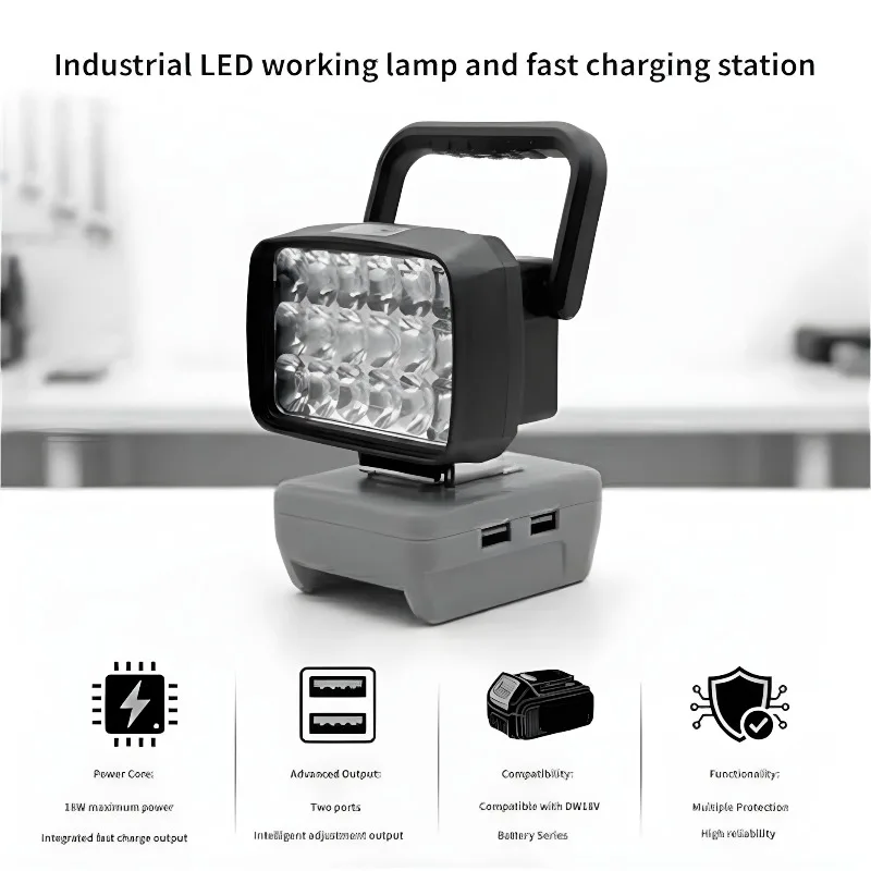 Portable Construction Site Light LED Work Light with Dual USB Ports for Milwaukee/DL 18/20V Li-ion Batteries for Outdoor Camping