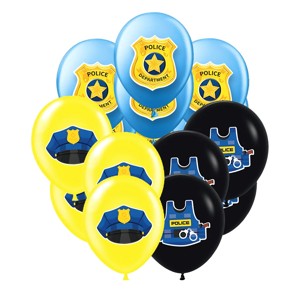 12/24/36 piezas de globos de látex de policía con estampado de gorra, insignia y chaleco de policía, decoraciones para fiestas de cumpleaños infantiles con temática de policías.