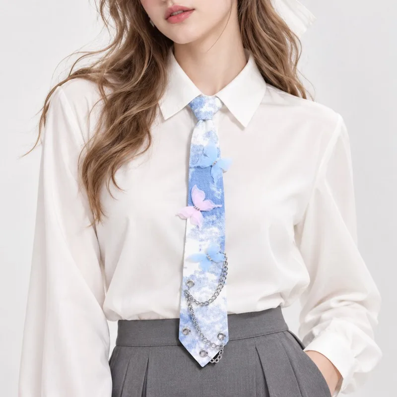 New Fabric Flower Neck Tie for Women Butterfly Sweet Style Fashion Shirt Wedding Cravat Necktie Accessory Handmade Jewelry Gifts