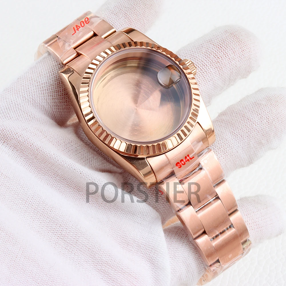 

36/39mm NH35 Watch Case Sapphire Glass Rose Gold/Gold/Black for Datejust NH35 NH36 Movement Stainless Steel Oyster Brushed Strap