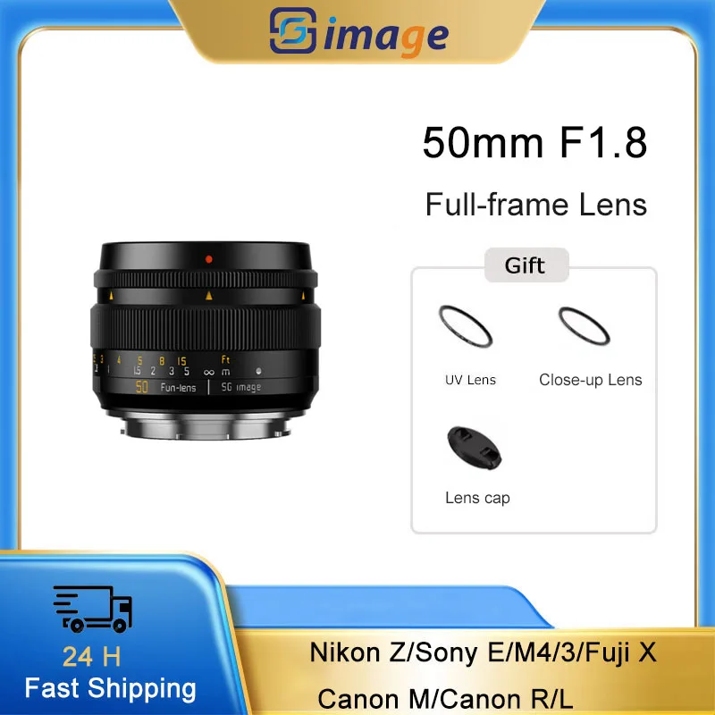 SGimage 50mm F1.8 Full Frame Portrait Manual Lens Variable Aperture do Nikon Z Fuji XF Canon RF/EF-M Sony E Fuji XF M4/3 Mount