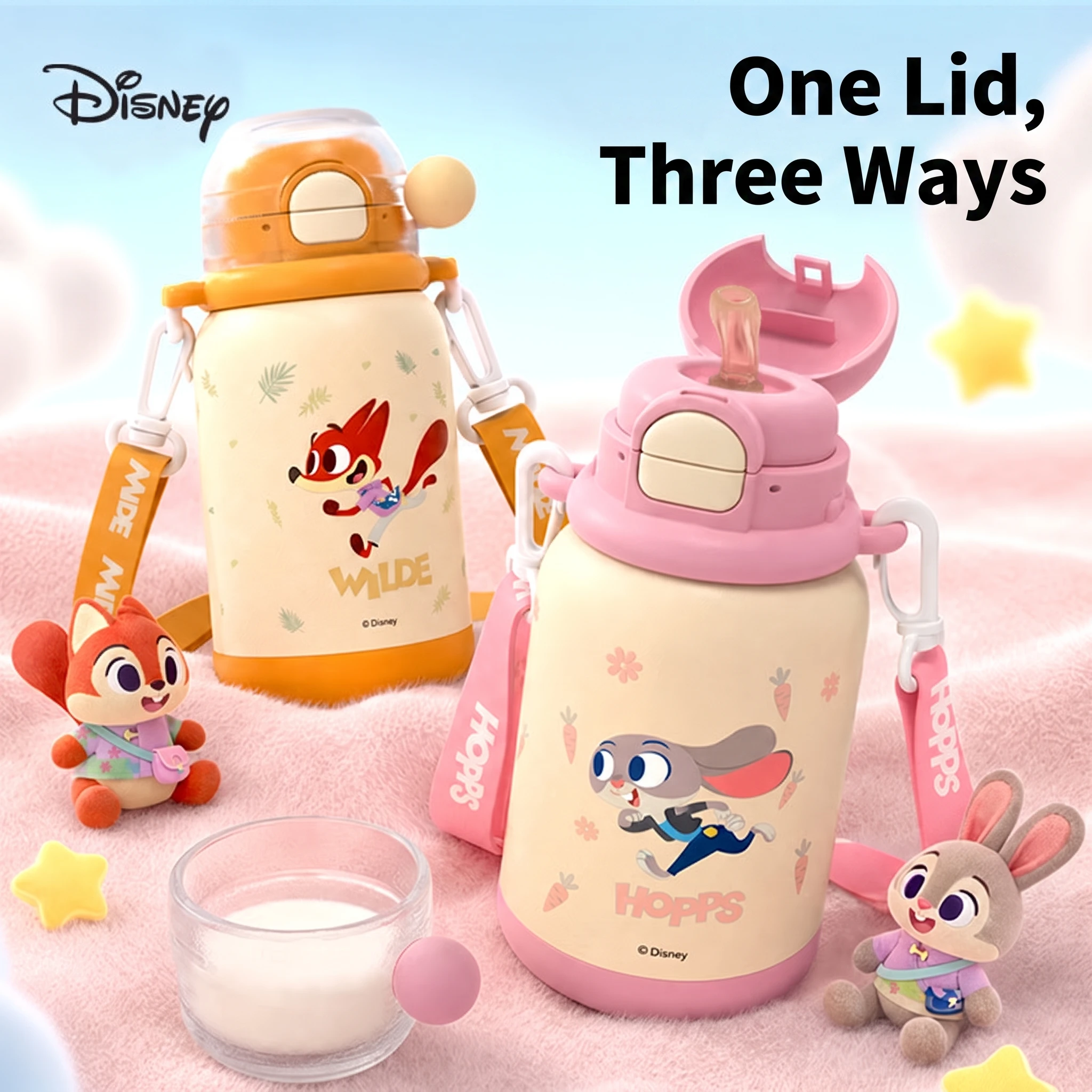 Disney Zootopia Three Drink Insulated Cup Children's High Beauty Straw Cup Large Capacity 316 Stainless Steel Cup