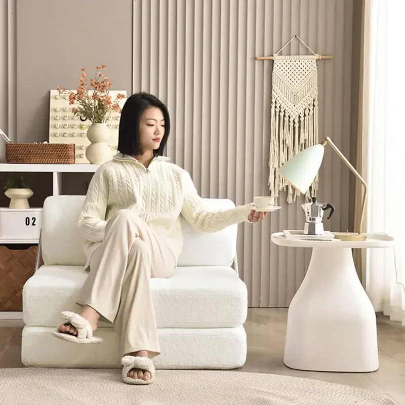Nordic Lazy Sofa Tofu-Block-shaped Foldable Sponge Sofa Bed Comfortable Single Lounge Sofa for Living Room, Multi-Functional Sit