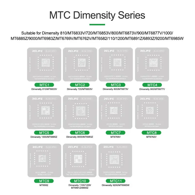 RELIFE RL-044 Android Phone BGA Reballing Stencil Set ACU1-4 HIC1-9 EMMC1-6 MTC1-11 EXC1-7 SMC1-21 Planting Tin Steel