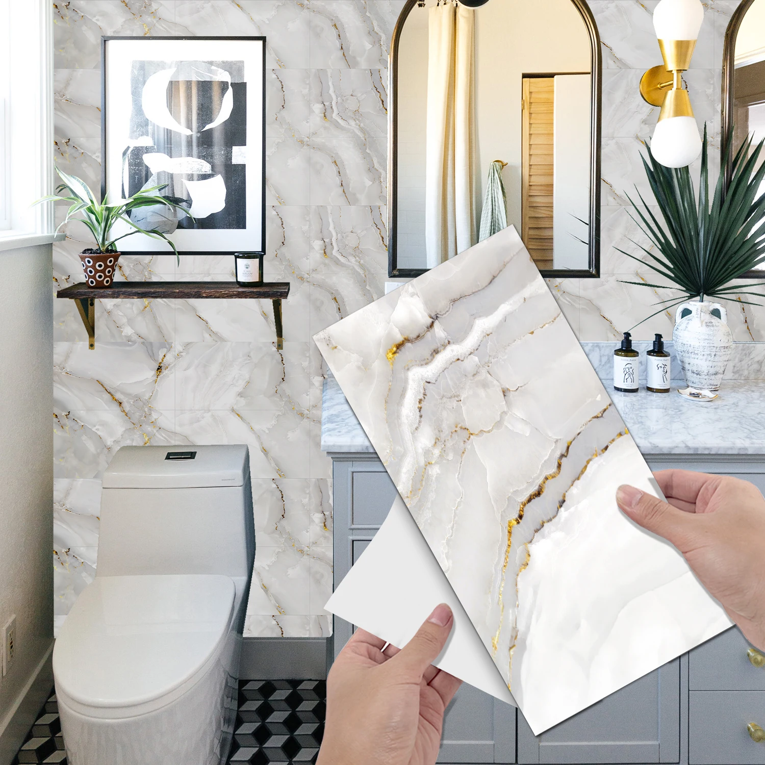 

6 Pieces of Beige Marble Tile Stickers Self-Adhesive Waterproof Pvc Wall Sticker Kitchen Bathroom Home Decoration Wall Decals