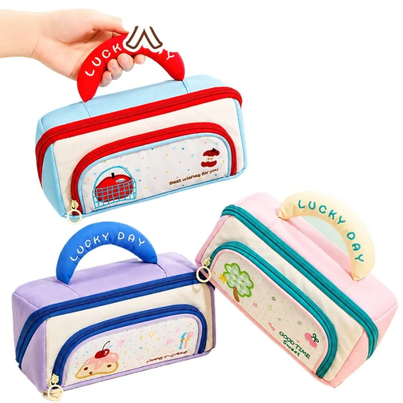 2026 New Large Opening Handheld Pencil Bag Multi-layer Cute Stationery Pouch For Primary Secondary Students
