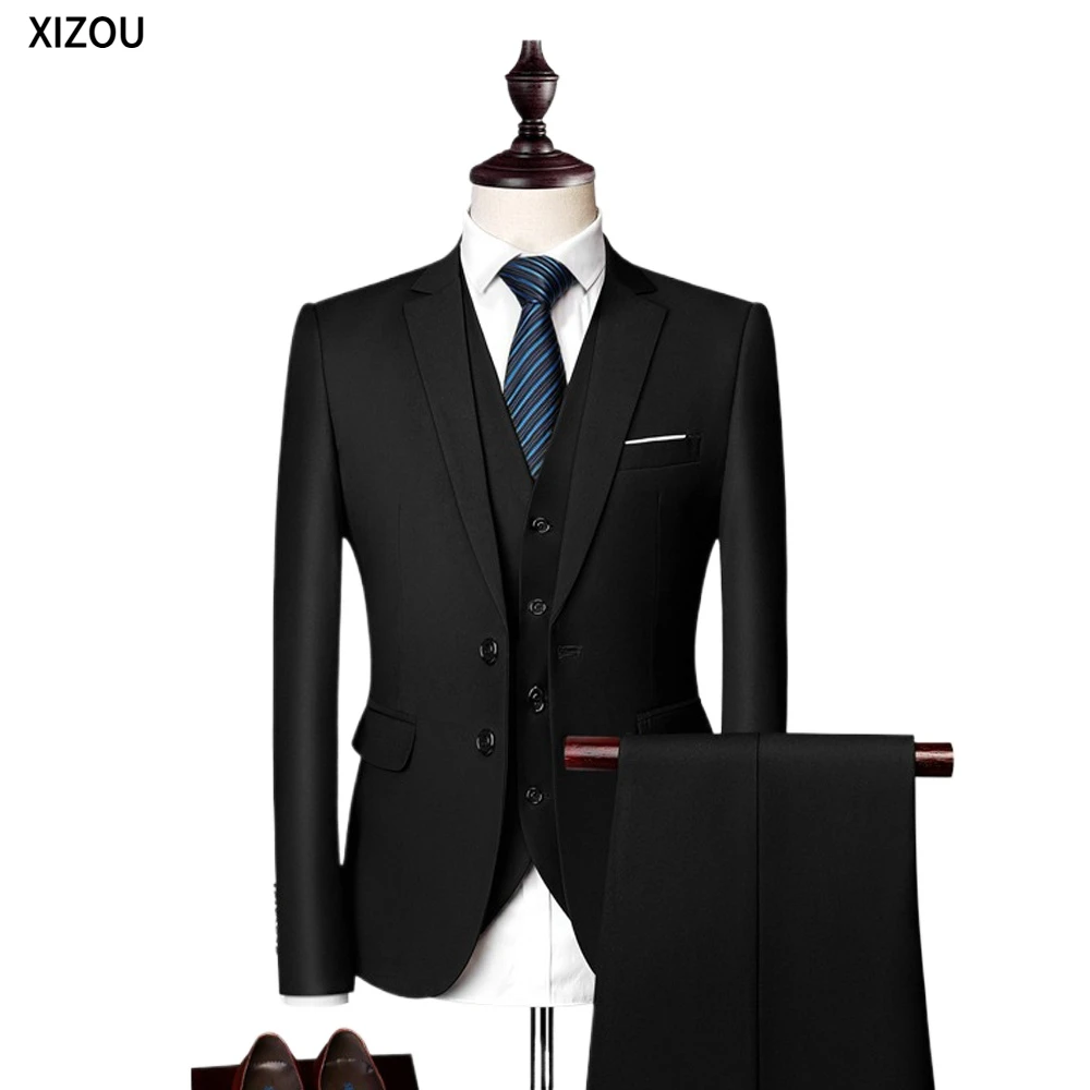 Men Elegant Suits For Wedding 3 Pieces Set Luxury Groom's Classic Full Jackets Vest Pants Blazers Outfit 2024 Formal Costume