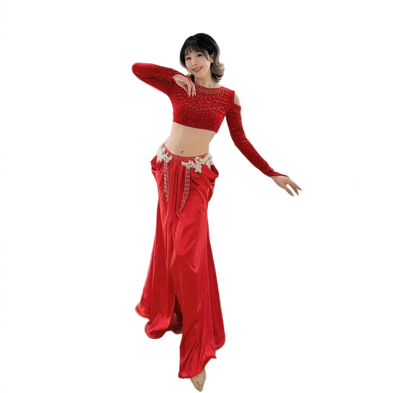 BellyDance Set Aangepaste Lange Mouwen Top + Sexy FishTail Lange Rok 2 Stuks Oosterse Dansvoorstelling Kostuum Danser Vitaliteit - afbeelding 2