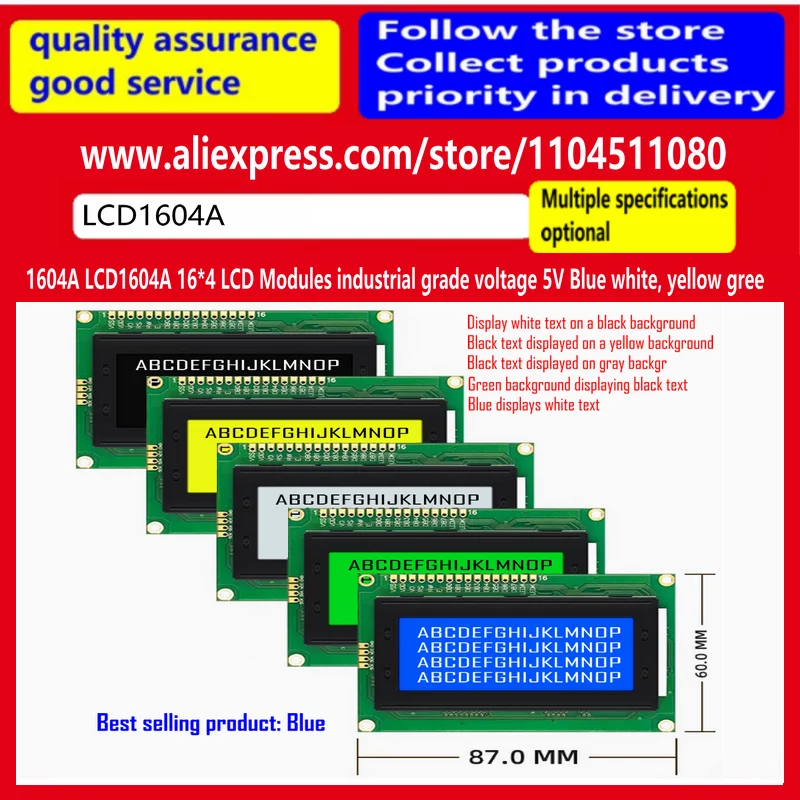 

1604A LCD1604A 16*4 LCD Modules industrial grade voltage 5V factory direct sales price advantage Blue white, yellow gree