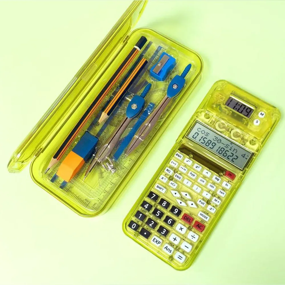 Calculator Popular Function Calculator With Time Display Transparent Pencil Case For Study Examination Office
