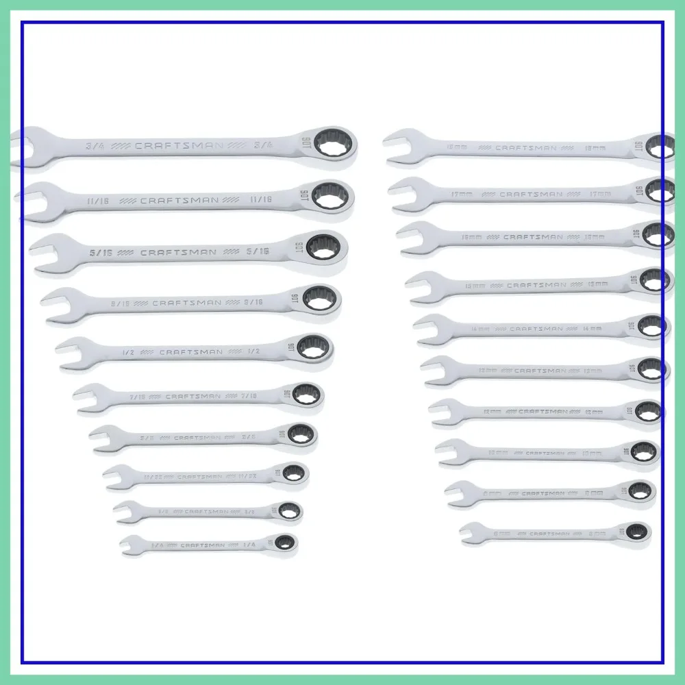 

20-Piece Ratcheting Wrench Set, SAE/Metric, 90-Tooth, 4° Arc Swing, with Case