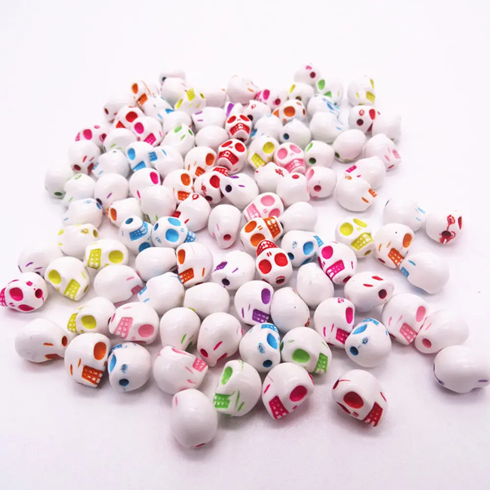 200pcs Skull Head Beads for DIY Jewelry Making – Bright Color Loose Craft Charms, Smooth Eco-Friendly & Safe