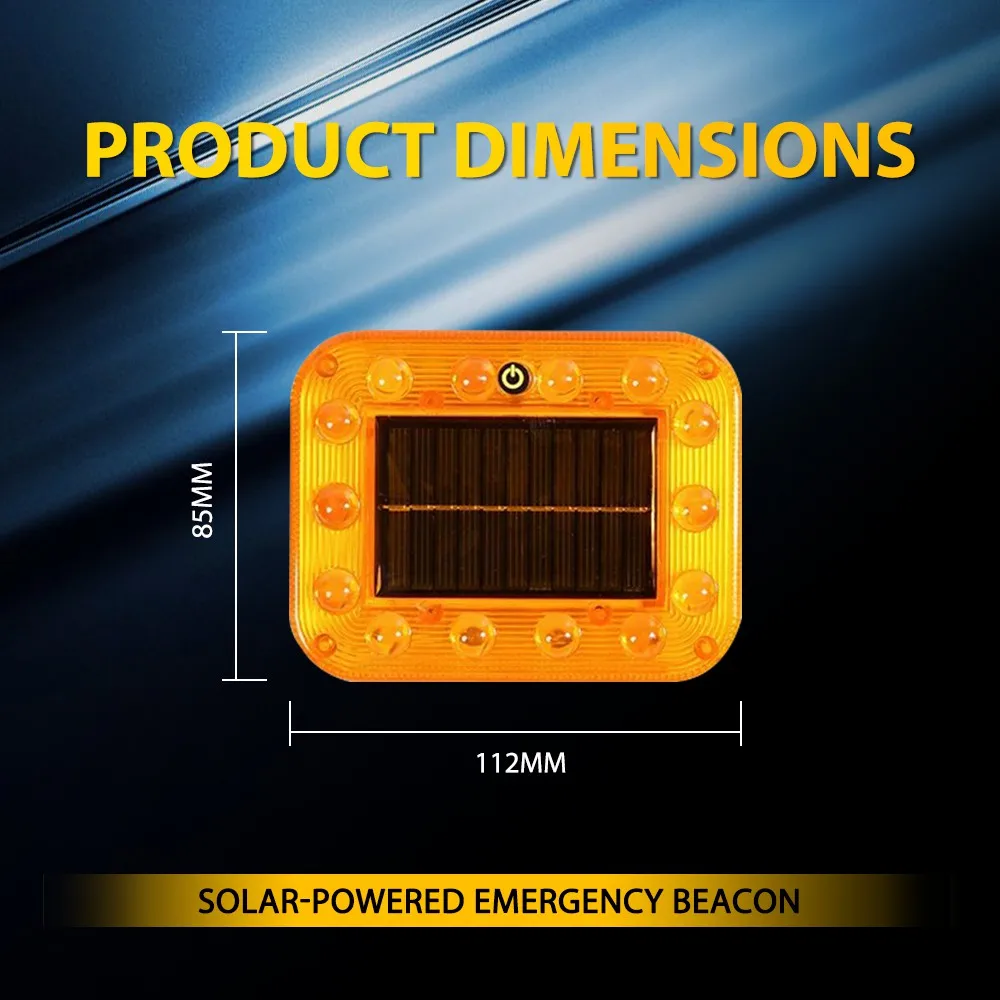 2Pcs Amber Magnetic Strobe Flashing Lights For Cars Truck Trailer Tractor Square Side Light Solar-Powered Rotating Flashes