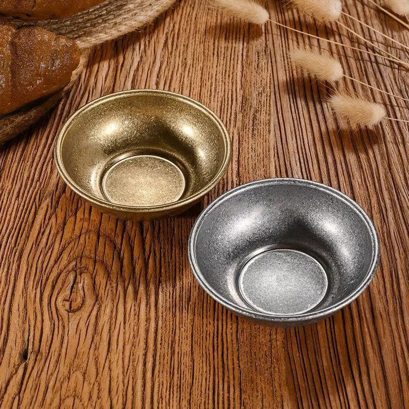 Retro Stainless Steel Golden Sauce Dishes Appetizer Seasoning Serving Dishes Sets Tray Spice Plates Kitchen Tableware