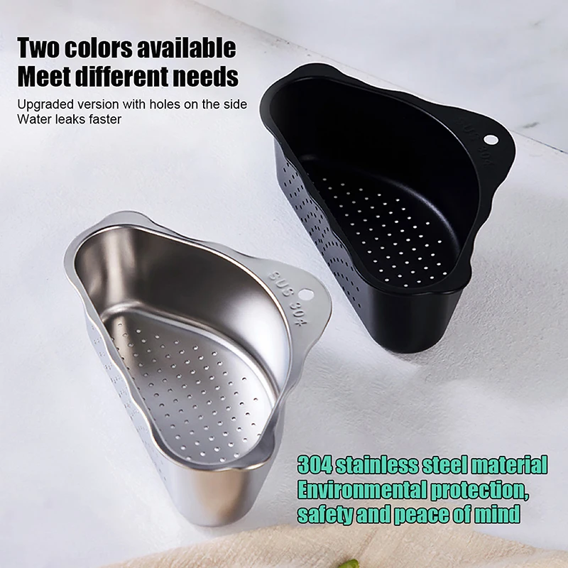 Stainless Steel Triangle Drain Basket Kitchen Sink Filter Shelf Fruit Vegetable Drainer Storage Rack Basket Bar With Suction Cup