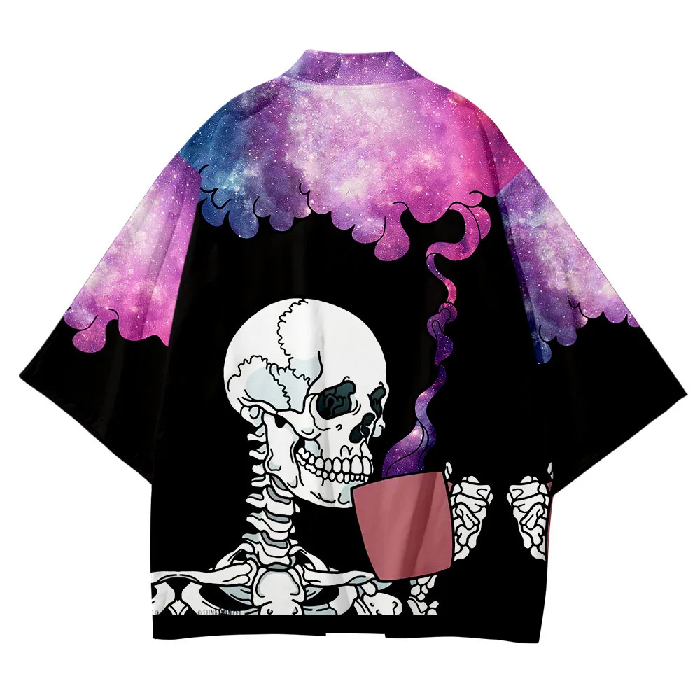 Plus Size 6XL 5XL 4XL 3XL XXL Skull Print Loose Japanese Cardigan Women Men Harajuku Kimono Cosplay Tops Blouse Yukata Clothing
