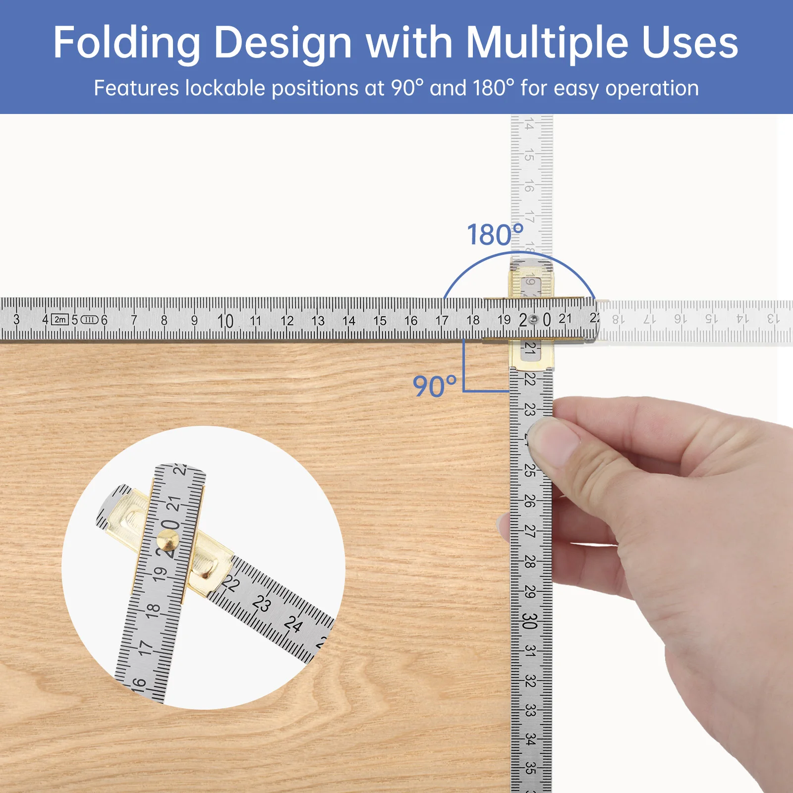 Heavy Duty Carpenter Folding Ruler Dual Metric Scale Aluminum Multi Purpose Angle Ruler Measuring Tool for Woodworking Drawing
