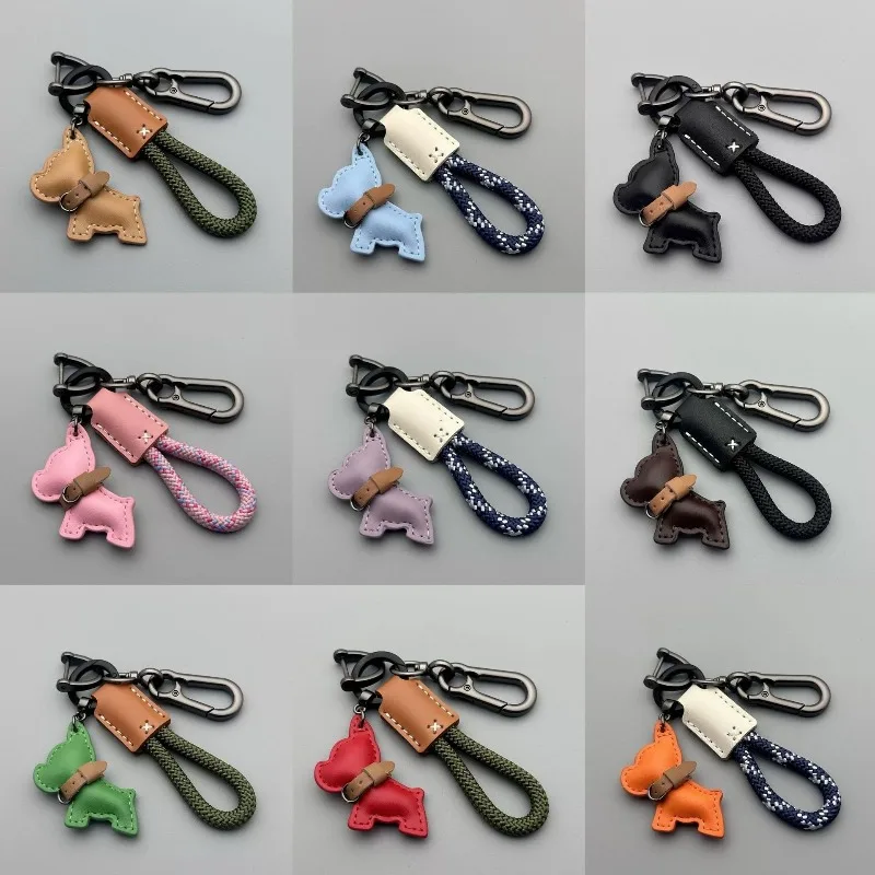 Custom Dog Leather Keychain Personalized Logo Key Chain Ring Men's Women's  Bag Braid Rope Keyring