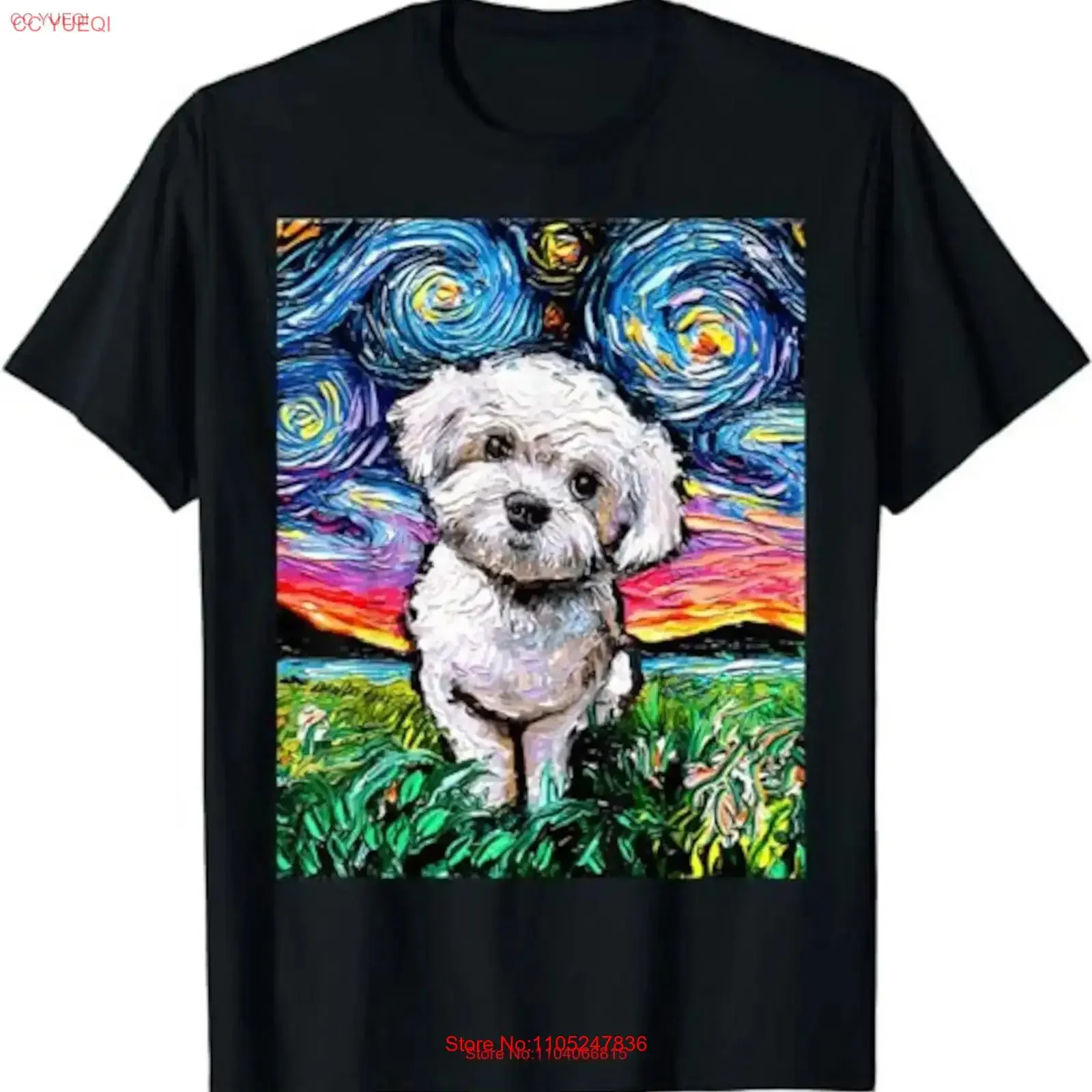 Camiseta Maltipoo Starry Night con diseño de perro poodle maltés blanco de Aja T Shirt SweaT 100997, top vintage lavado para uso diario