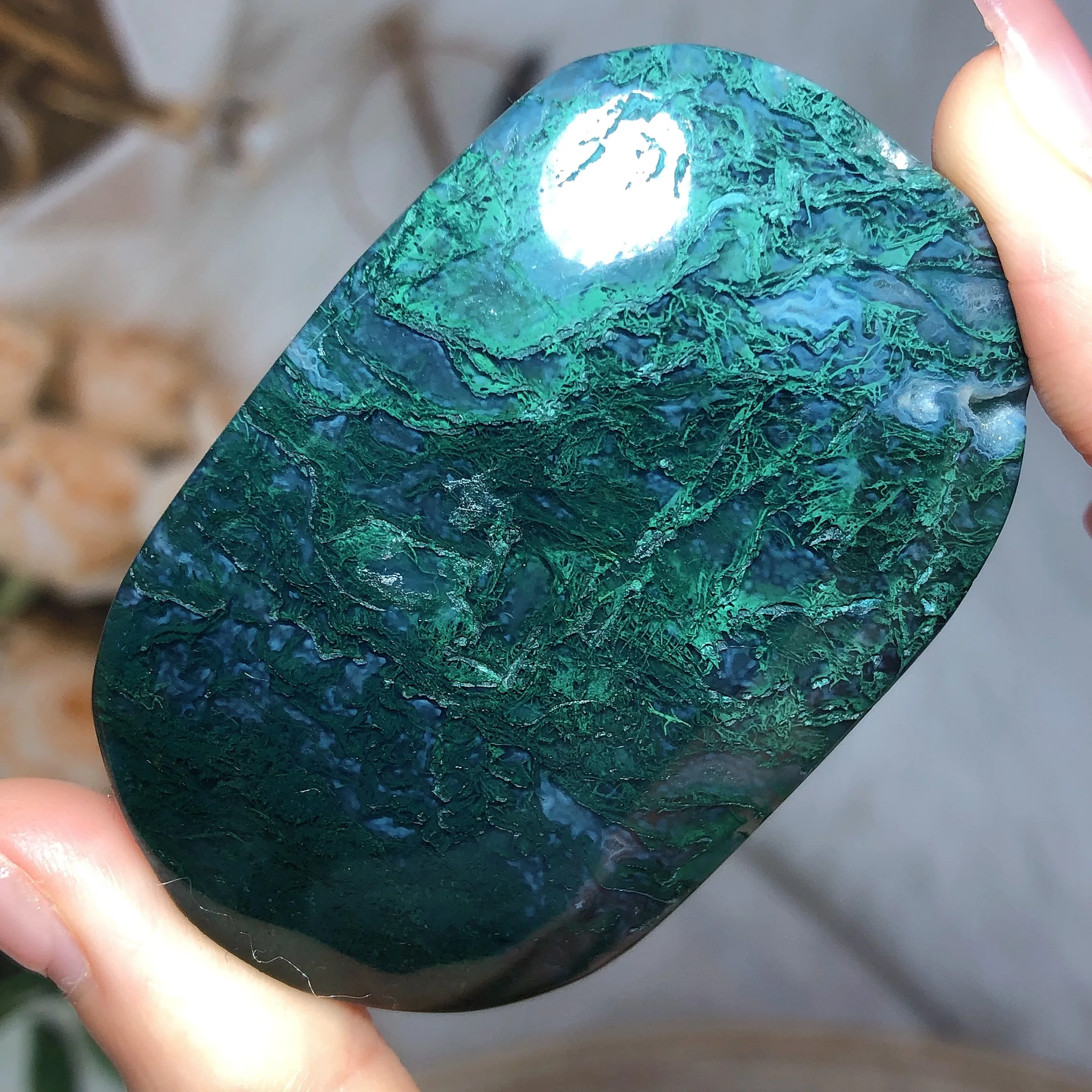 

Natural Crystal Moss Agate Palm Druzy Blue Chaleedony Energy High Quality Home Decoration Wholesale Ornament Room Decro Gift