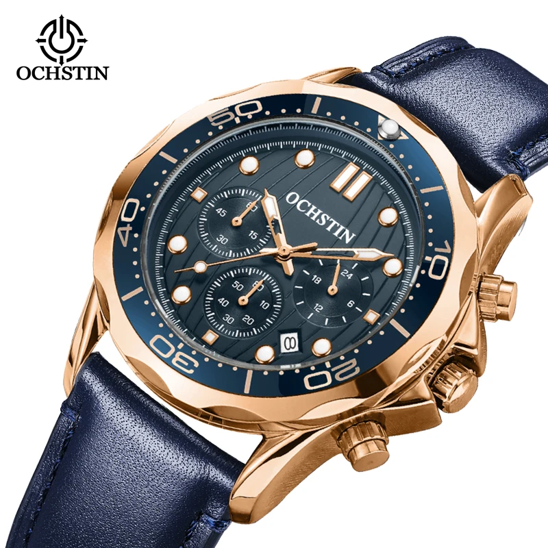 OCHSTIN New Voyager Series Leather Quartz Watch Mens Powerful Performance HD Glow-in-the-dark Business Watch