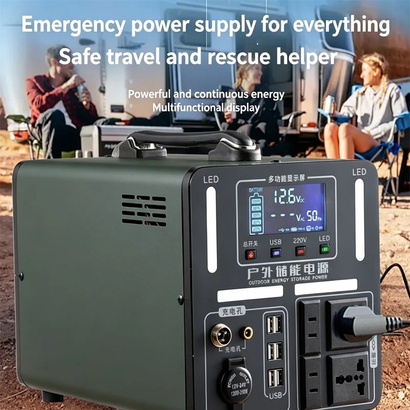 Portable Power Station 220V AC Output Outdoor Emergency Power Bank Large Capacity Solar Generator for Camping Travel Home Backup