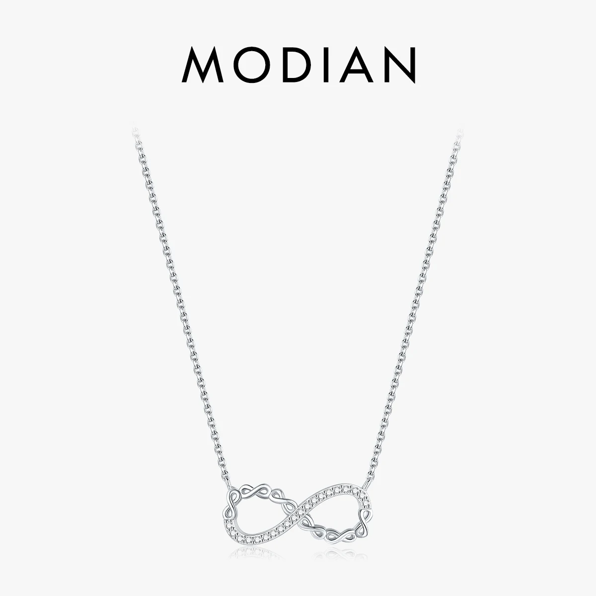 MODIAN 925 Sterling Silver Infinite Love Clear Cubic Zirconia Pendant Necklace Fashion Link Chain For Women Anniversary Gift