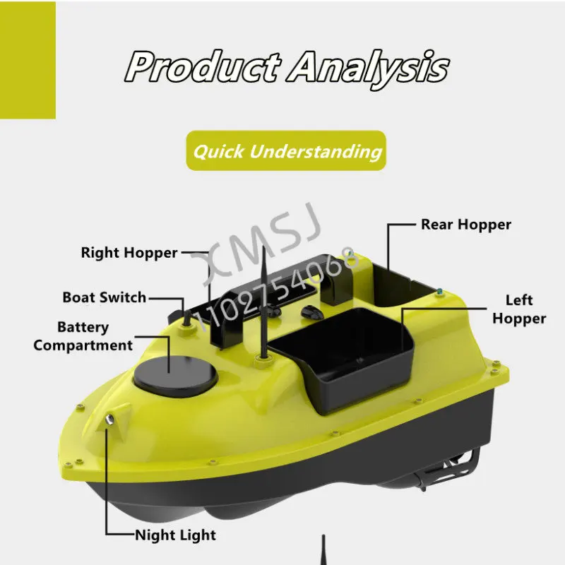 

16 Point GPS Bait Boat 3 Hoppers 500M 2KG Load GPS Auto Feed Return Fishing Bait Boat with Fish Finder RC Fishing Finder Boat To