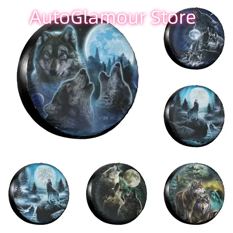

Чехол для запасного колеса Three Wolves And Full Moon, всепогодные пыленепроницаемые чехлы на колеса для Mitsubishi Pajero 14 дюймов, 15 дюймов, 16