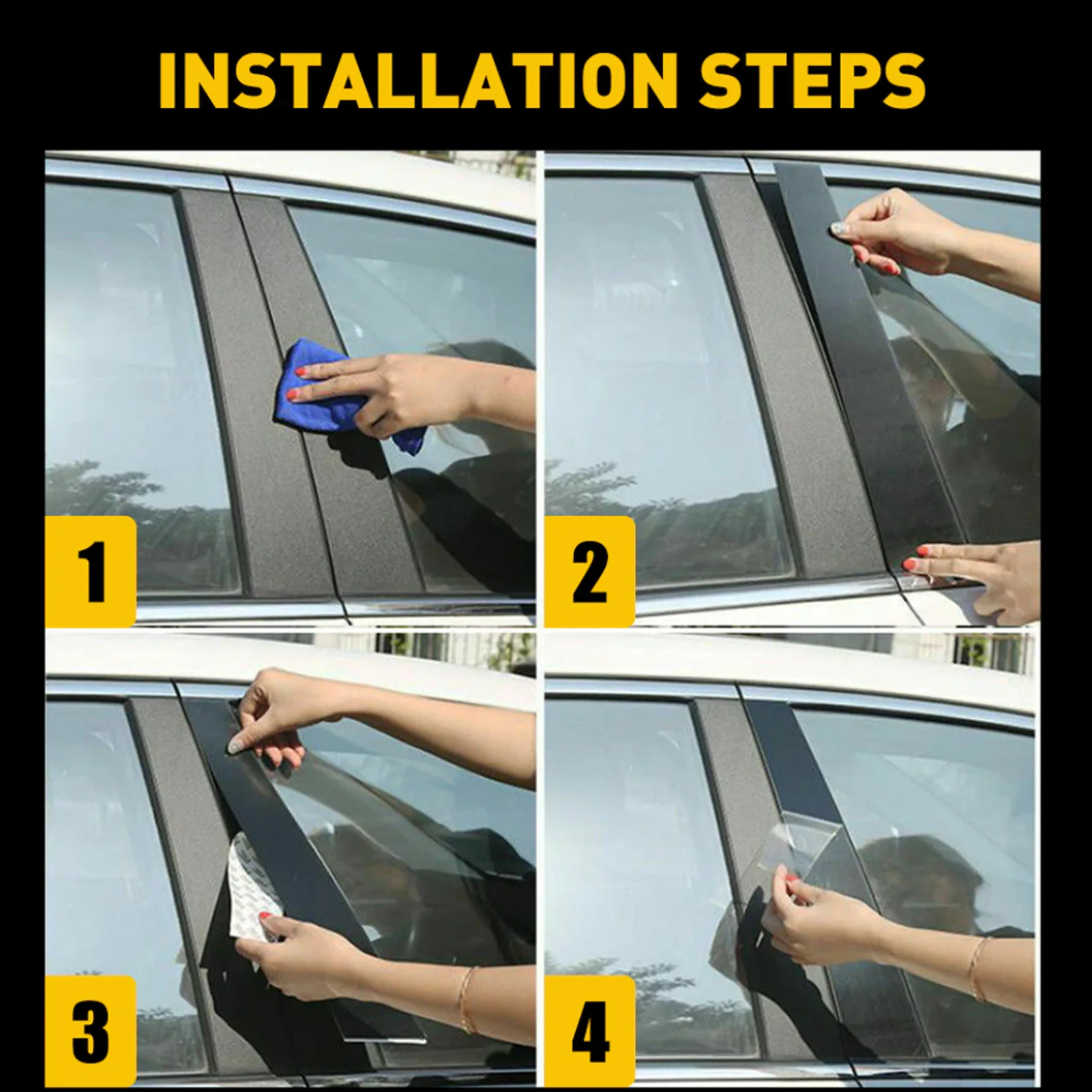 เสาหน้าต่าง4ชิ้นกันรอยขีดข่วนตัว B สีดำมันวาวสติกเกอร์ตกแต่งเสาสำหรับ Porsche Panamera 970 2009 2016