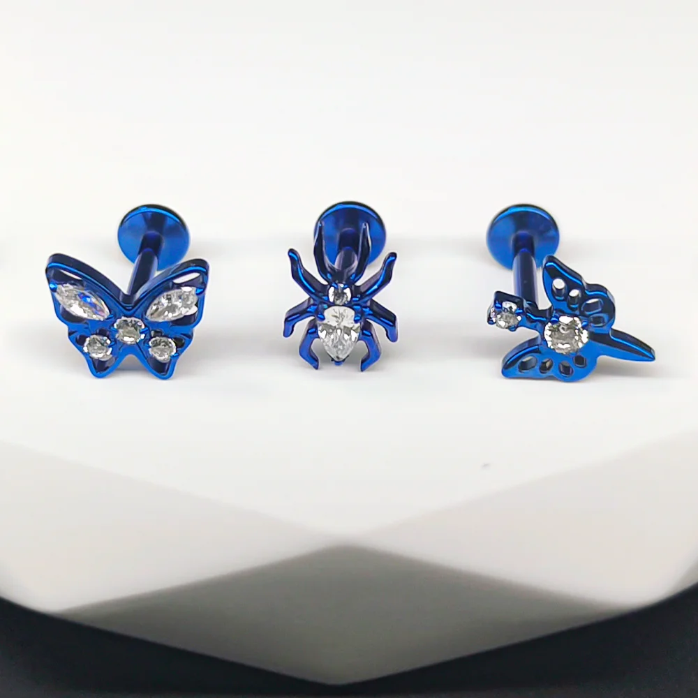 PUTITUP F136 Titanium Alloy Blue Anodised Zirconia Stud Earrings Fashionable Ear Cartilage Piercings Body Piercing Jewellery