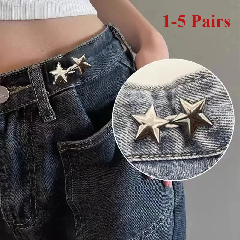 1-5 Pair Lazy Person Adjustable Seamless Invisible Waist Buckle Jeans Waist Tightening Tool